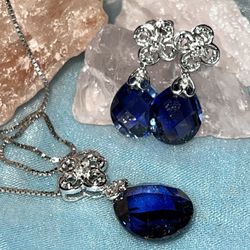 💠10K Diamond & Sapphire Necklace & Earring Set