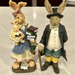 VTG Raz Imports Storybook Spring Dapper Rabbit and Book Mother Rabbit
