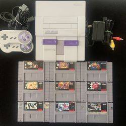 Super Nintendo SNES Console System SNS-001 + 9 Games + 2 Controllers+Cords