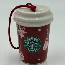 Starbucks 2009 Ceramic Red Holiday Coffee Cup Christmas Tree Ornament 2.5 x 2"