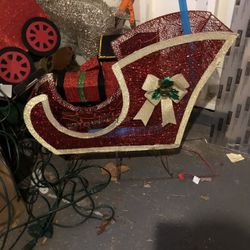 Santa’s Sleigh And Reindeer Christmas Yard Decor 