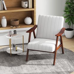 #231 Modern Upholstered Accent Armchair with Wood e for Living Room Leisure Office and Bedroom Beige Color Comfortable Sofa Chair with Technology Clot