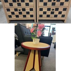 🥳Buy 2 Get 1 Free🥳 Set Of 2 Wide Nightstand With Charging Station & USB-C Port, Round Rattan Table