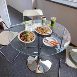 New 23.4" Round Glass Dining Table, Modern Circular, Sturdy Base and Perfect for 2-4 Seat