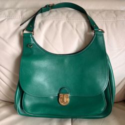 Tory Burch Green Leather Shoulder Bag Gold Hardware Detachable Strap