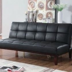 Brand New Black Leatherette Biscuit Tufted Sofa Bed