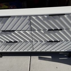 Modern White 6 Drawer Dresser Geometric Design