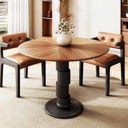 35.4" Round Walnut Dining Table for 4 — Classic Wood Finish