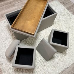 Modern Storage Ottoman Bench + 2 Cube Ottomans (Set)