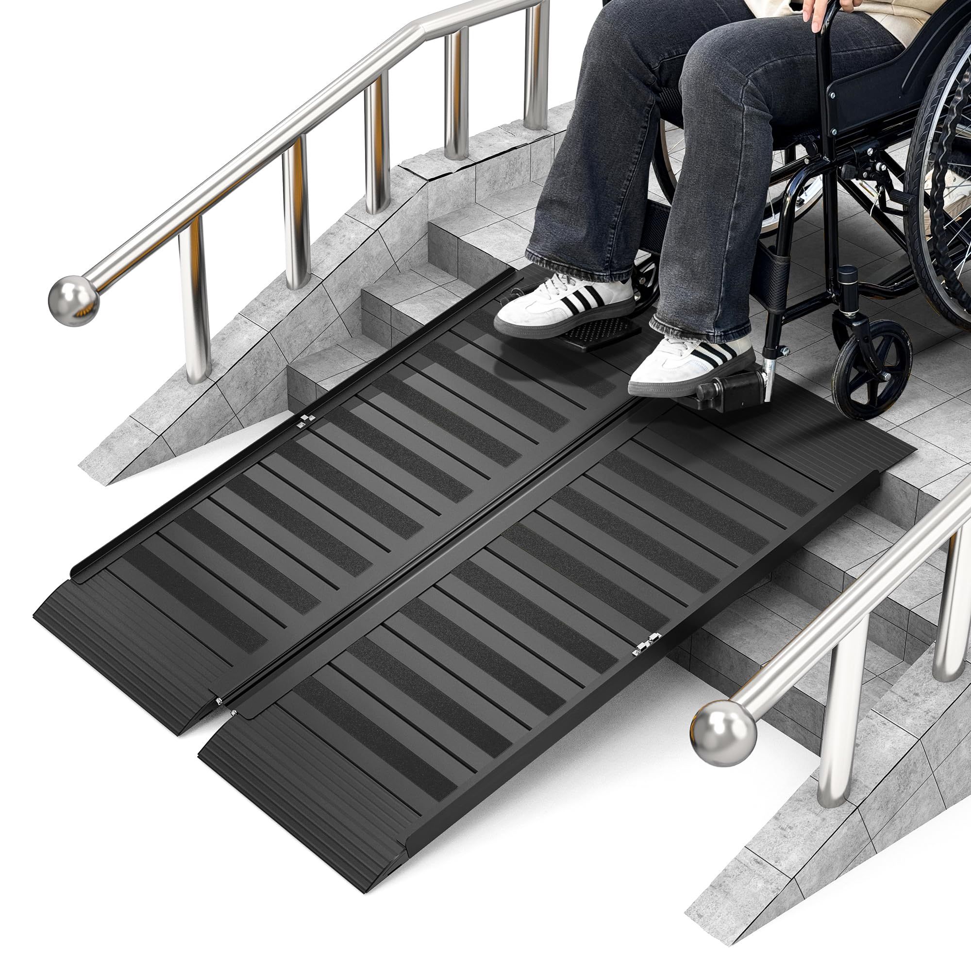 3FT Portable Wheelchair Ramp with Handle, Non-Slip Aluminum Folding Handicap Wheelchair Ramp for Home, Doorways, Thresholds, Steps, Curbs, Stairs, 800