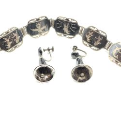 Vintage Sterling Siam Bracelet & Earrings 