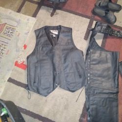 Genuine Leather Chaps And Vest