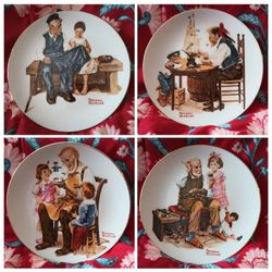 Set of 4 Vintage Limited Edition Norman Rockwell Collectible Porcelain Plates