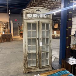 Cream Teak Telephone Booth Bookcase Display Cabinet