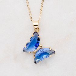 Gold Filled Blue Aqua Butterfly Necklace 🦋✨