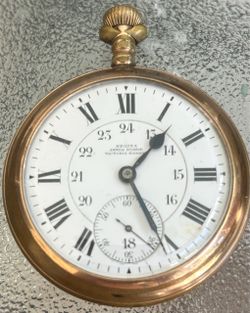 Rare 1906/1907 Regina (Omega) 17J Pocket Watch - Canadian 24H Dial - Double Private Label & Running!