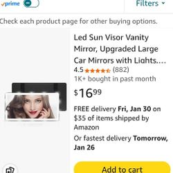 Led Sun Visor Vanity Mirror, Upgraded Large Car Mirrors with Lights, Dimmable Light up Vanity Makeup Mirror for Car,Rechargeable Universal Rear View V