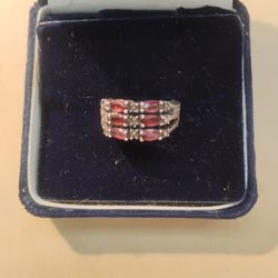 Pyrope Garnet Marcasite Sterling Silver Ring