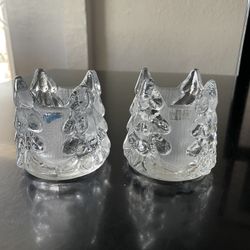 Nybro (Sweden) Crystal Christmas/Evergreen Trees Candle Holders