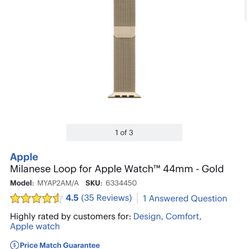 $120 GENUINE Apple Watch Band - Milanese Loop (44mm) - Gold NEW without Box