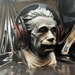 Einstein "Black and White Fade" Headphone Stand! Headset Holder, Physicist/Scientist Hanger Bust. Game/Beats Home Recording Desk/PC Gaming!