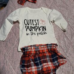 Baby Girl 6-9 Months Cutest Pumpkin In The Patch 3 Pc Outfit 