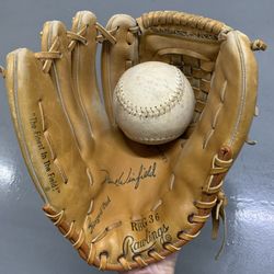 Rawlings Left Handed First Baseman’s Mitt Softball Leather Glove (Large Size) With Ball. 