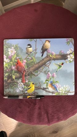 Textured Glass Cutting Board - Backyard Birds