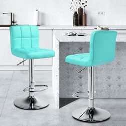 Set of 2 Blue Adjustable Bar Stools Counter Height Pub Seat Dining Chair w