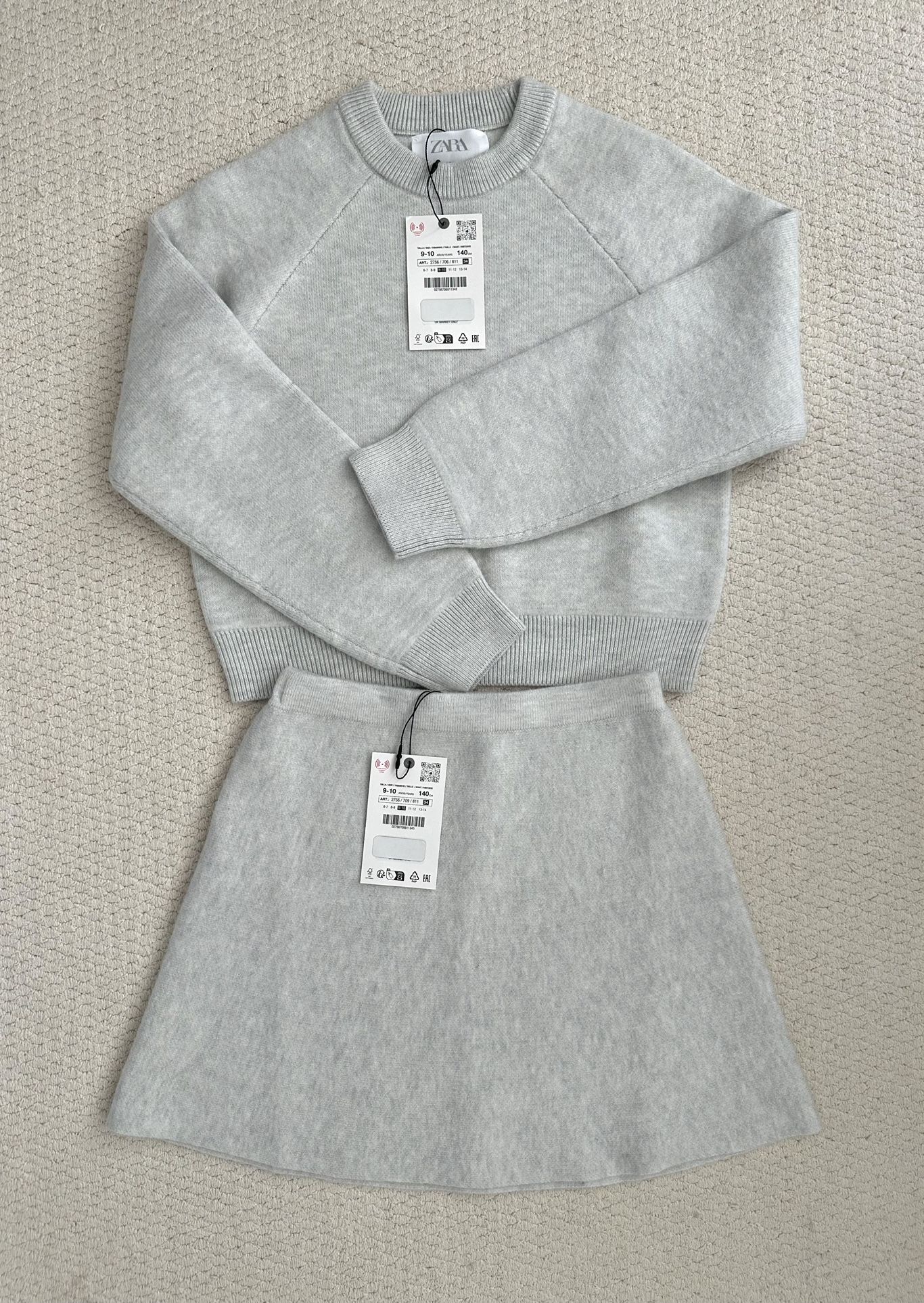 New ZARA Girls Knit Long Sleeve Sweater And Skirt Set Size 9 10