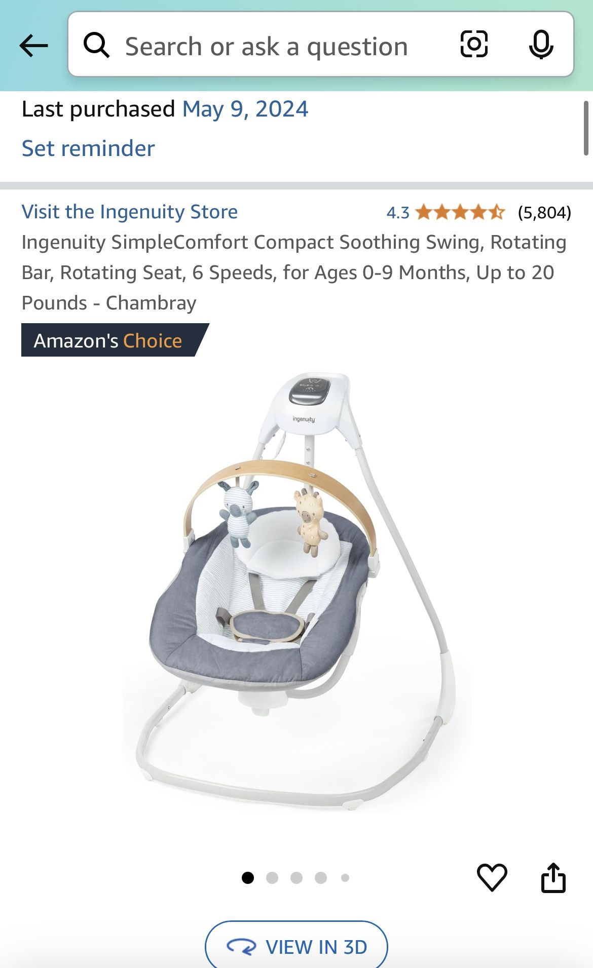 LIKE NEW Infant Swing