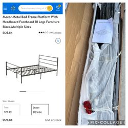 Metal Bed Frame Platform With Headboard Footboard 10 Legs Furniture Black