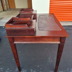 Wood Desk + 2 Leather  Benches