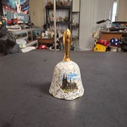 Porcelain Bell Depicting The Cologne Cathedral "Koln Dom" Delicate Floral Pattern, Gold Trim & Scalloped Edges Vintage Mid 20th Century Germany 5.25Hx