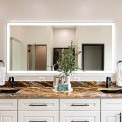  88" X38" LED Bathroom Mirror Framed, Front Light and Backlit, Stepless Dimmable, Anti-Fog, Shatter-Proof, Memory, 3 Colors, Double LED Vanity Mirror 