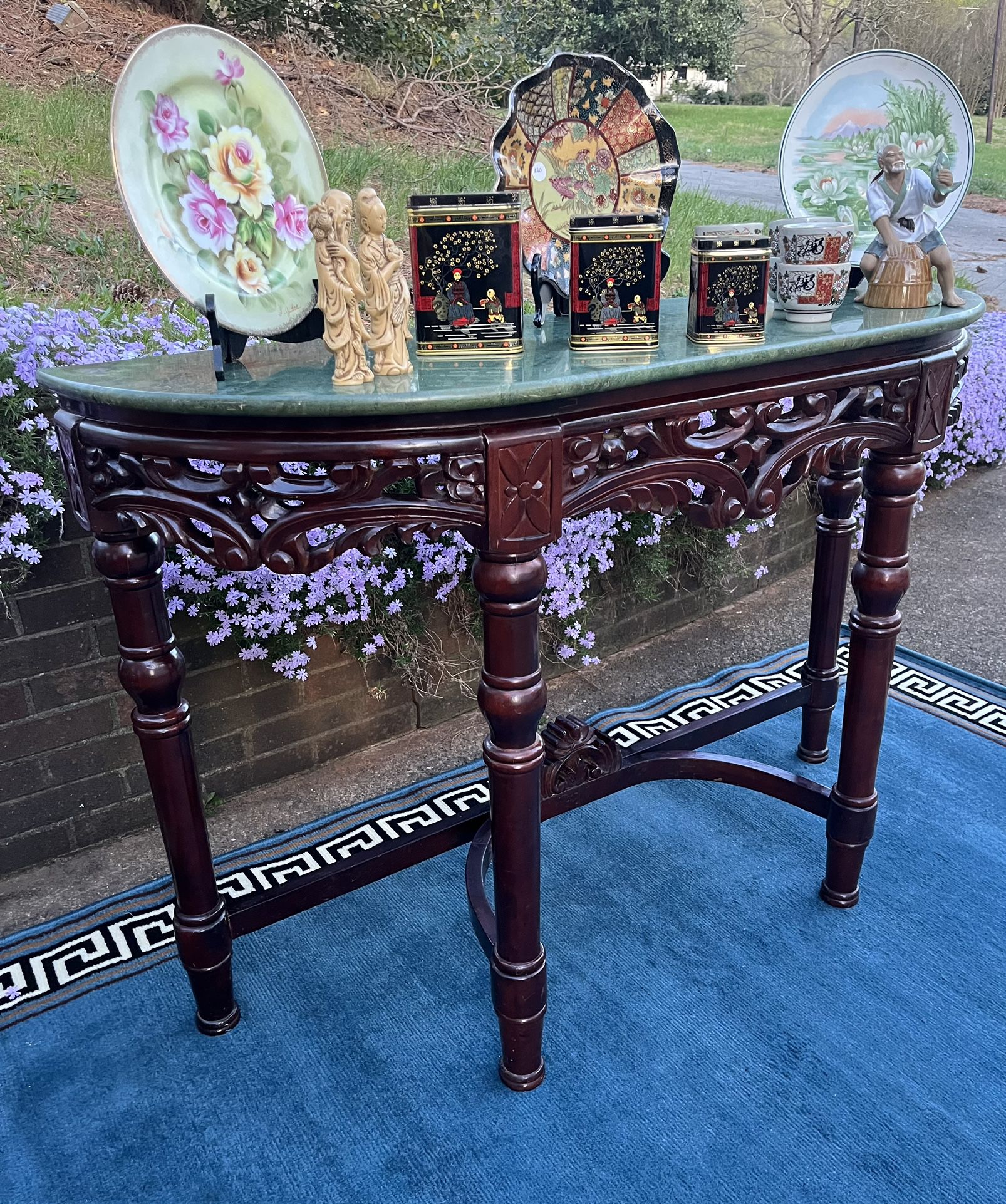 Pan-Asian Carved Rosewood Console/ Foyer Table w/ Marble Top REDUCED to JUST $260!