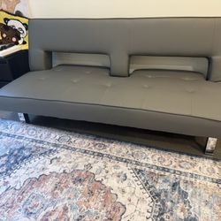 Futon Sofa Bed Faux Leather Convertible Folding Sofa Grey