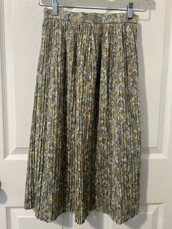 Vintage Pleated Lace Floral Midi Skirt