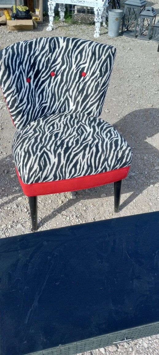 Red & Zebra Print Cloth Covered Accent Chair