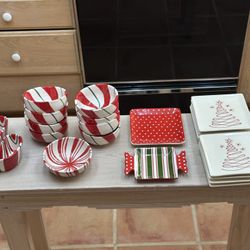 Collection Of Christmas Dishes Bowls Dessert Plates Candy Cane Pier 1
