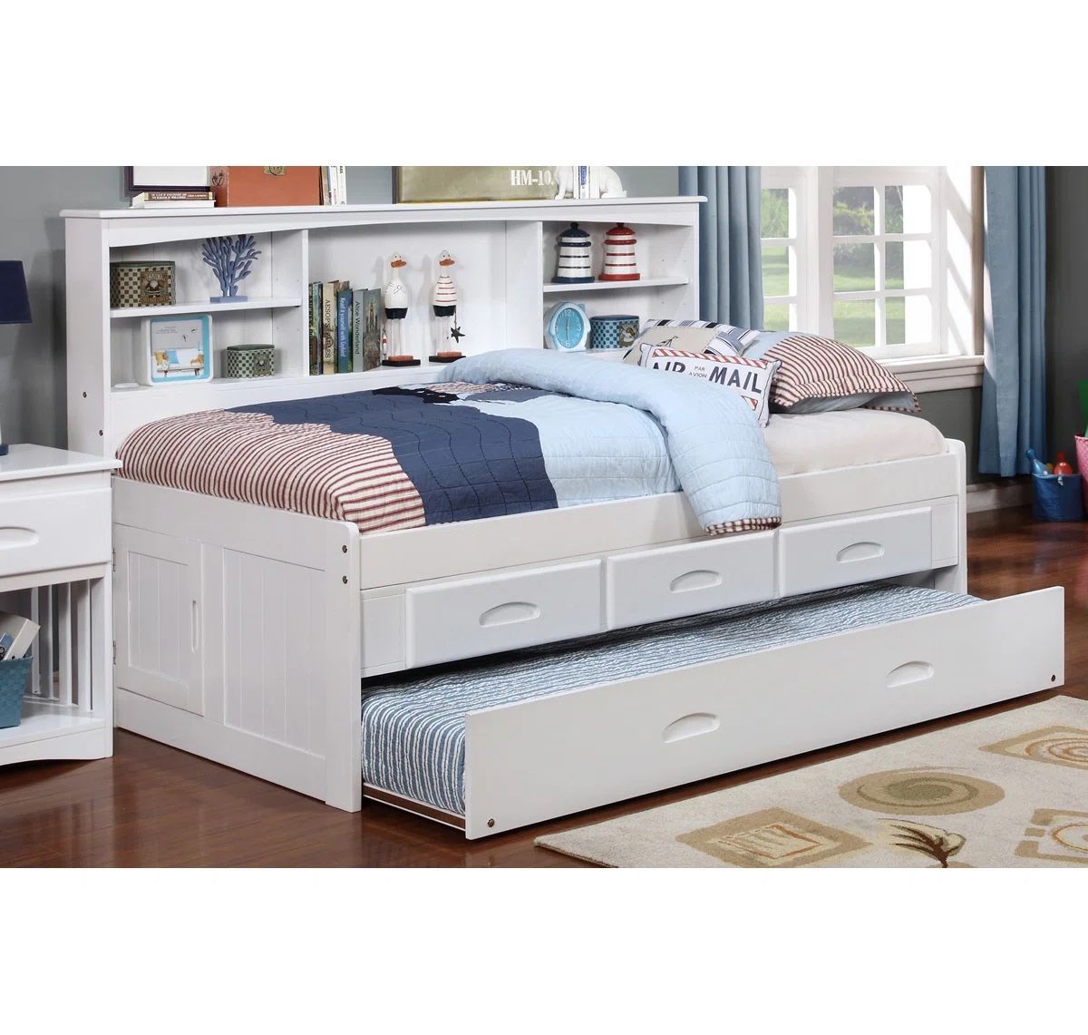 VERSATILE Comeaux Solid Wood Daybed w/ Bookcase & Trundle - Very Good Condition!