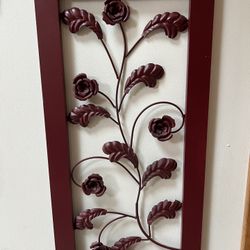 Red Framed Metal Roses Wall Hanging By Elements