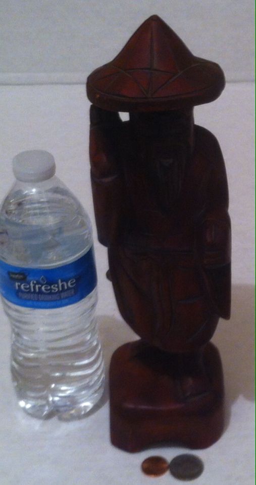 Vintage Wooden Asian Hand Carved Wooden Oriental Man, Statue, Figurine, Home Decor, 12" Tall, Table Display, Shelf Display, Quality Wood