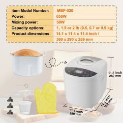 293]VEVOR Bread Maker, 19-in-1 2LB Dough Machine, Nonstick Ceramic Pan Automatic Breadmaker with Gluten Free Setting, Whole Wheat Bread Making, Digita