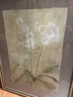 Orchid and Floral Art Work and Frames Pair