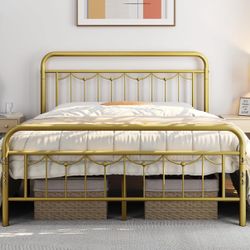Queen Bed Frame - Gold Metal