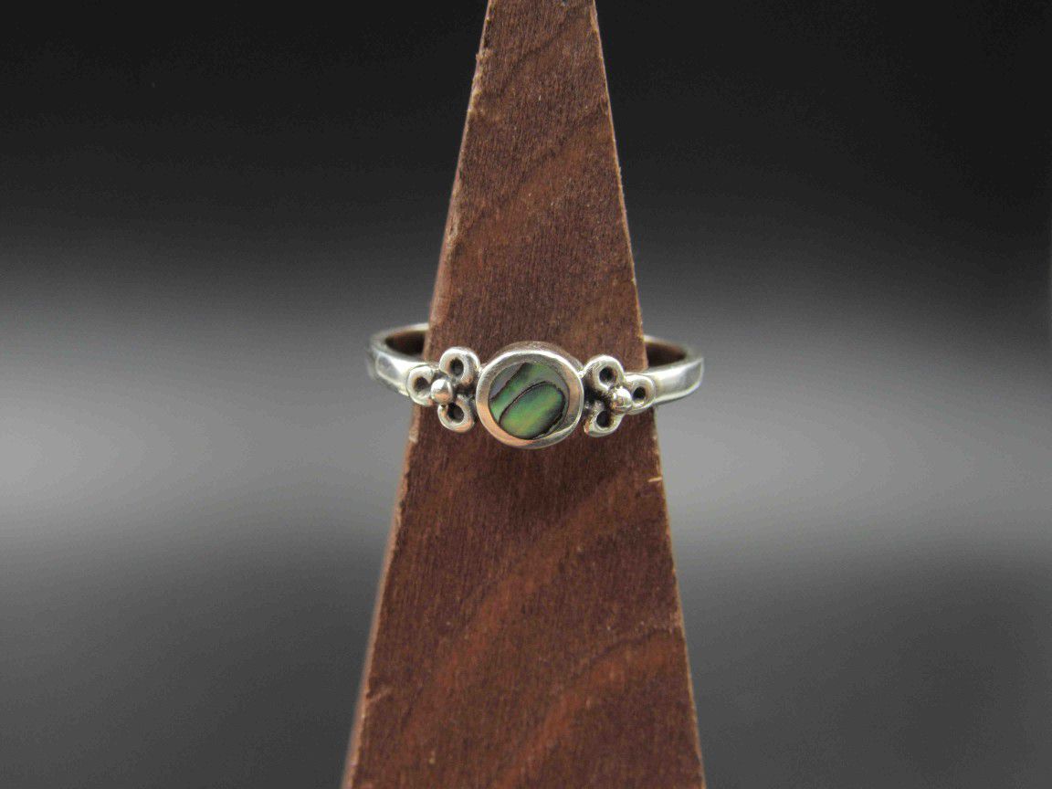Size 6.5 Sterling Silver Floral Accent Abalone Band Ring Vintage Statement Engagement Wedding Promise Anniversary Bridal Cocktail
