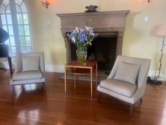 Mid Century Modern Slipper Chairs (Pair) - Textured Gray/Beige