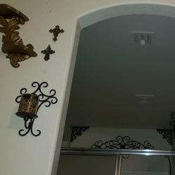 CLICK THE PICTURE!!! X2 ORNATE METAL MEDIEVAL RENAISSANCE VICTORIAN CANDLE SCONCE SET PILLER DISPLAY HOLDER WALL DECOR