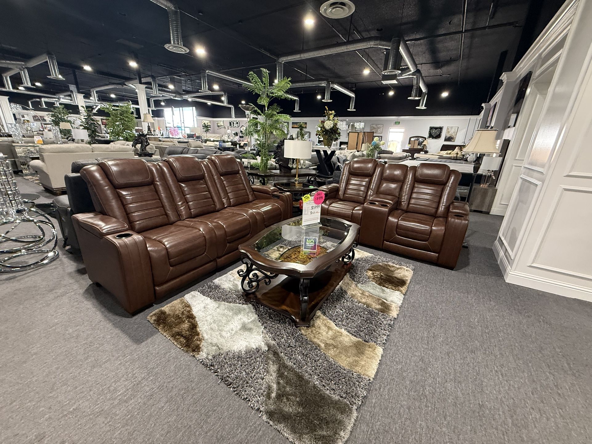 2 Pc Sofa And Loveseat With Massage Real Leather